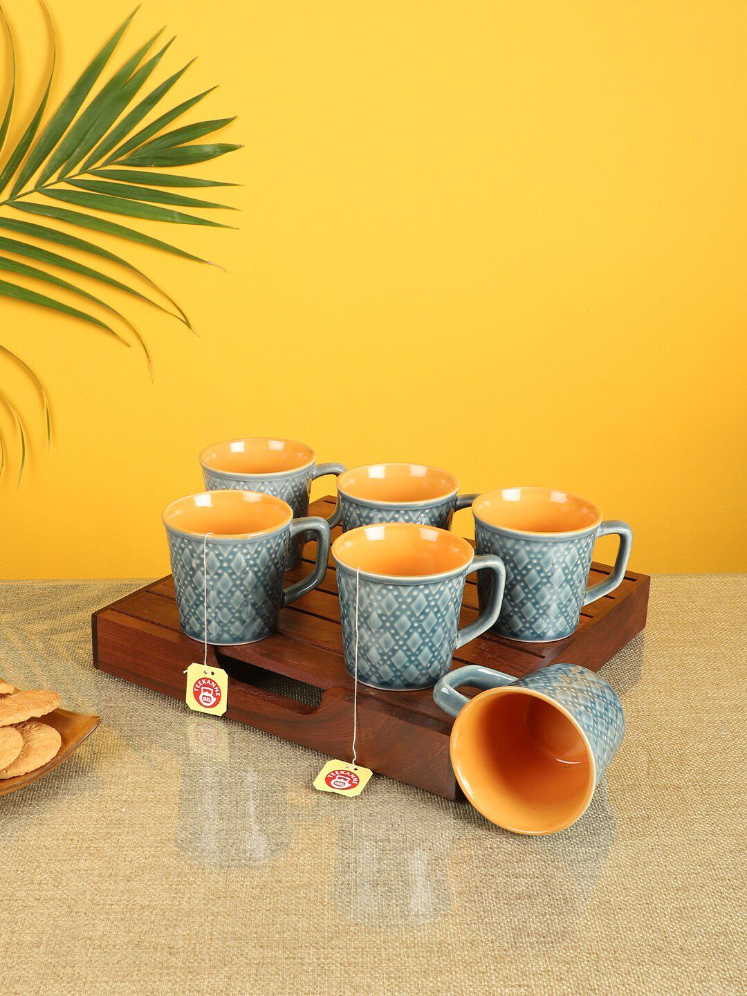 AAKRITI ART CREATIONS Set of 6 Grey & Orange Printed Ceramic Glossy Tea Cups Price in India