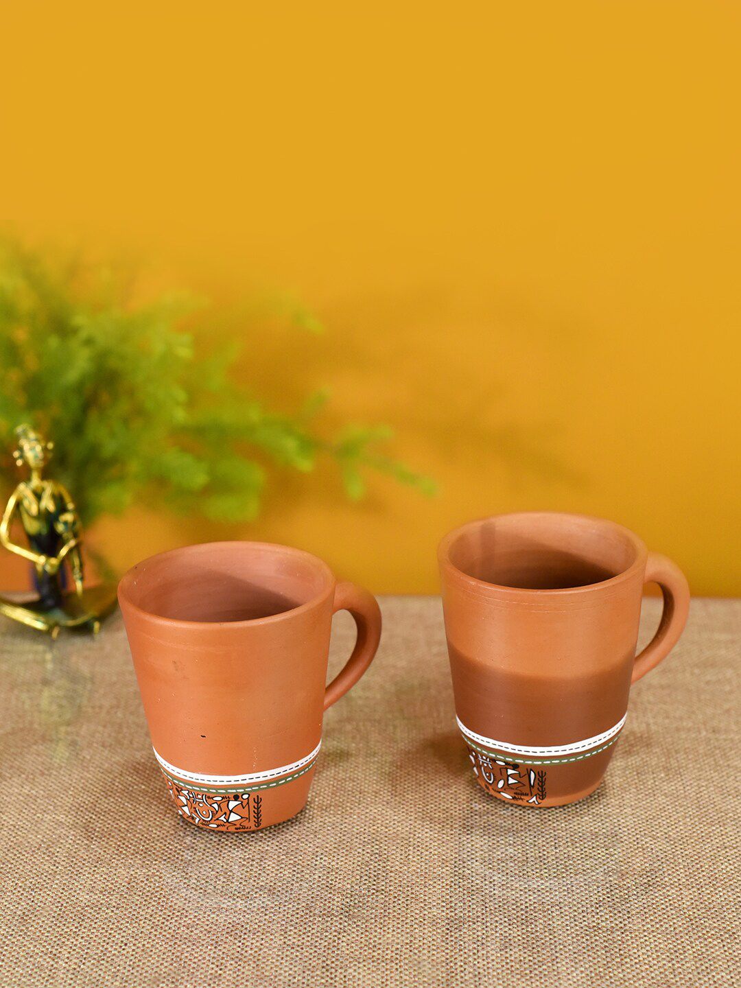 AAKRITI ART CREATIONS Beige & White Printed Earthen Clay Matte Mugs Set Of 2 Cups and Mugs Price in India