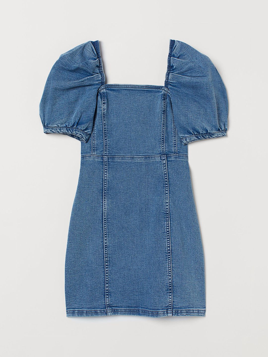 Buy H&M Women Blue Puff-Sleeved Denim Dress - Dresses for Women 15530756 |  Myntra