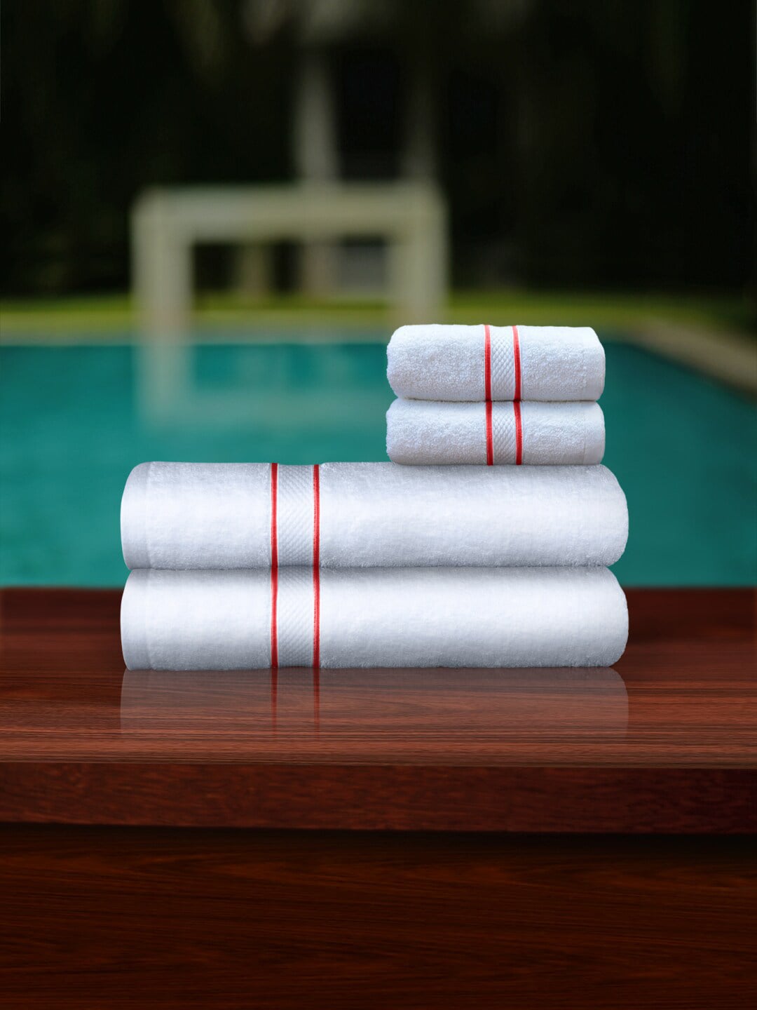 PETAL HOME Set Of 4 White & Red Solid 550 GSM Combed Cotton Towel Set Price in India