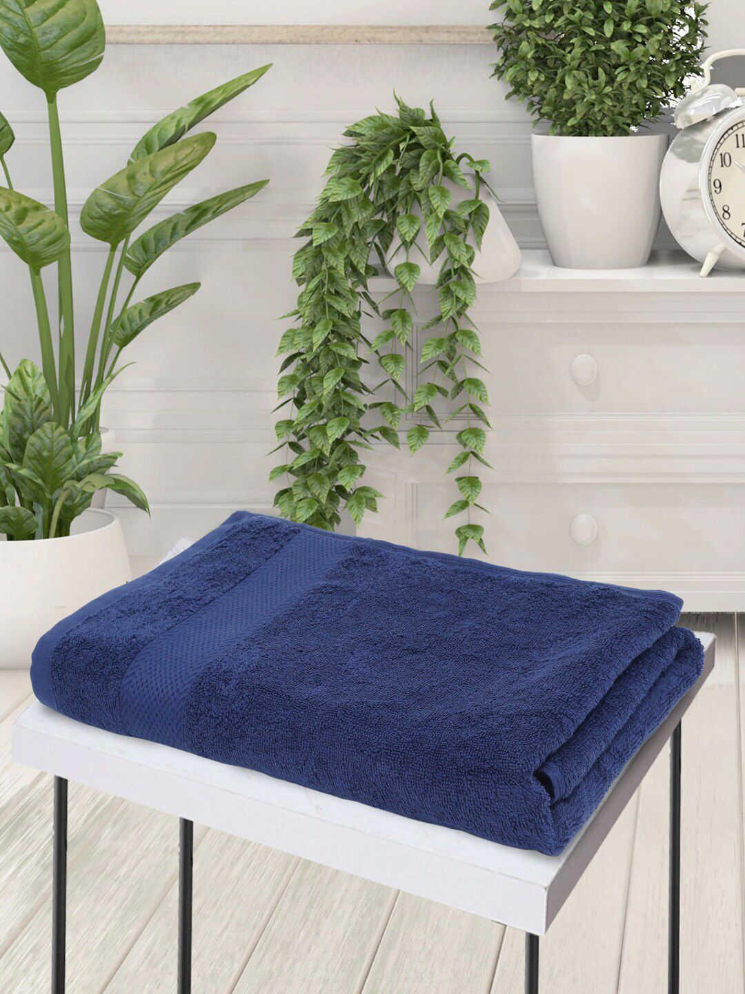 Creeva Unisex Navy Blue Solid Cotton Bath Towel Price in India