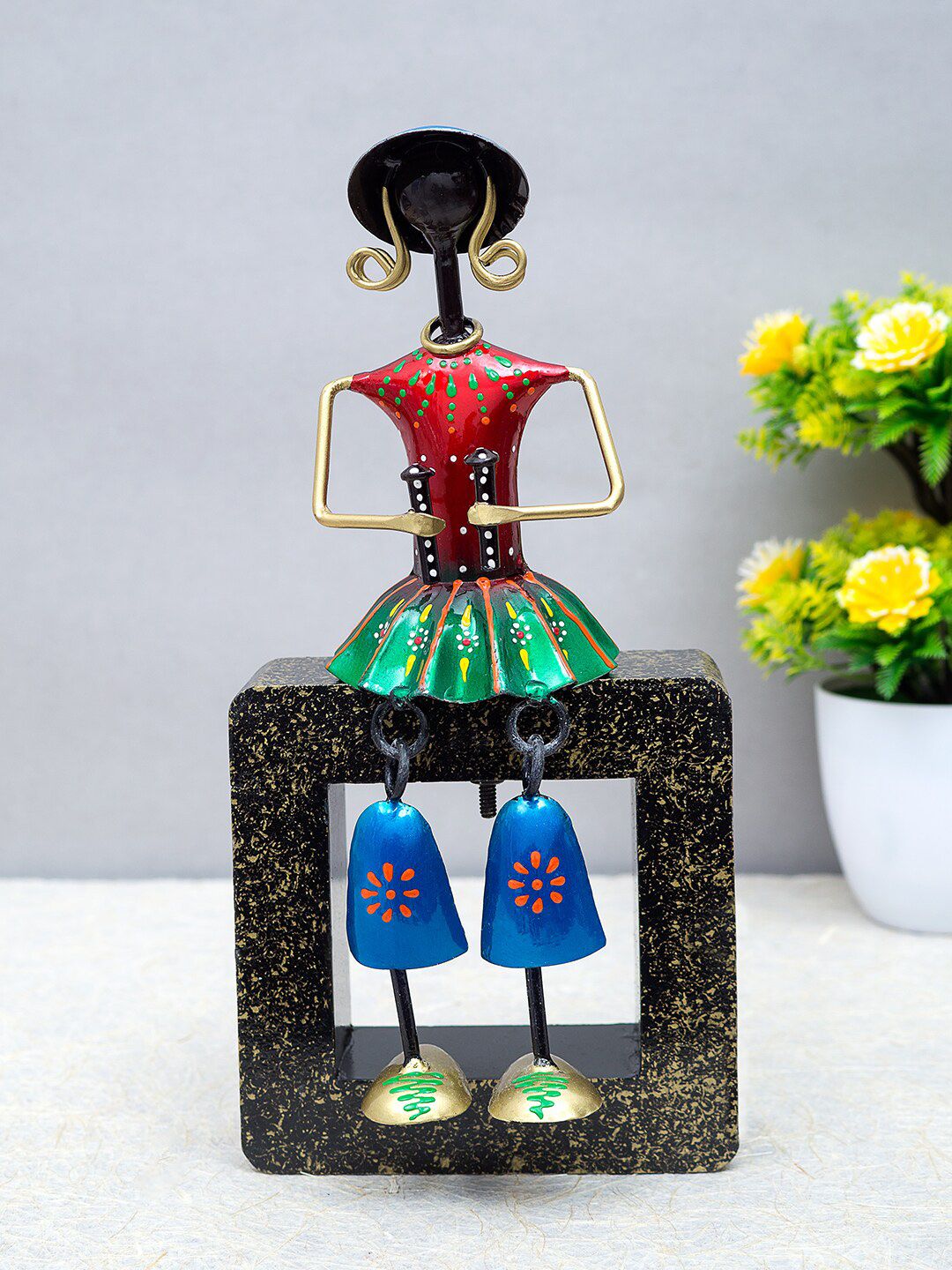 Golden Peacock Red & Blue Handcrafted Doll Playing Maracas Figurine Price in India
