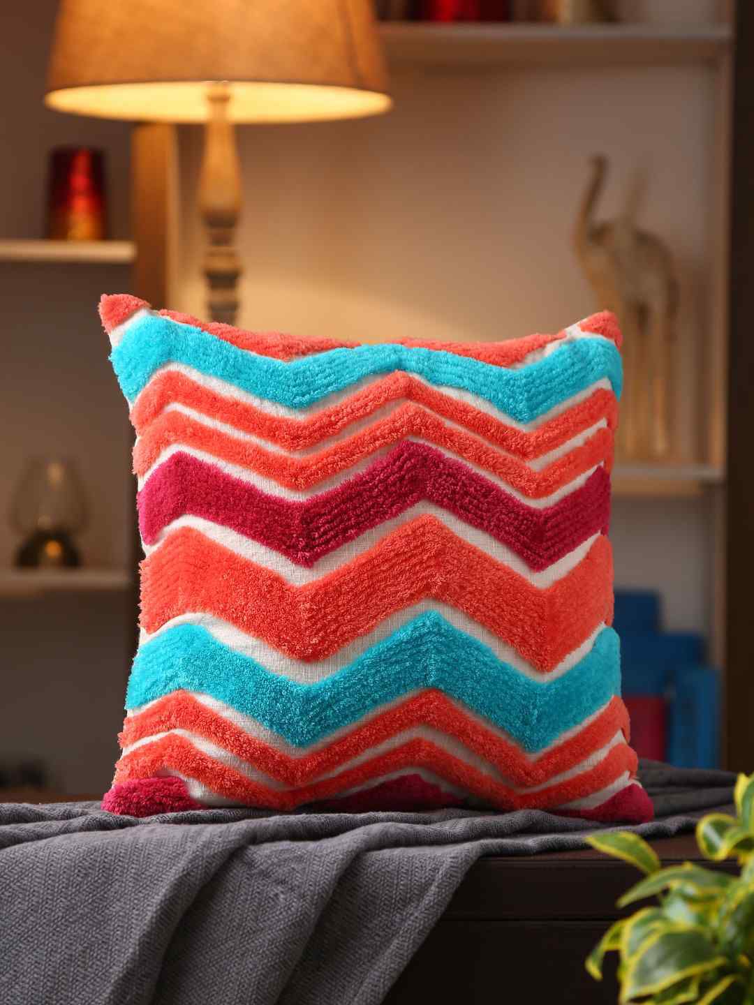 Amoliconcepts Multicoloured Self Design Tufted Cotton Square Cushion Covers Price in India
