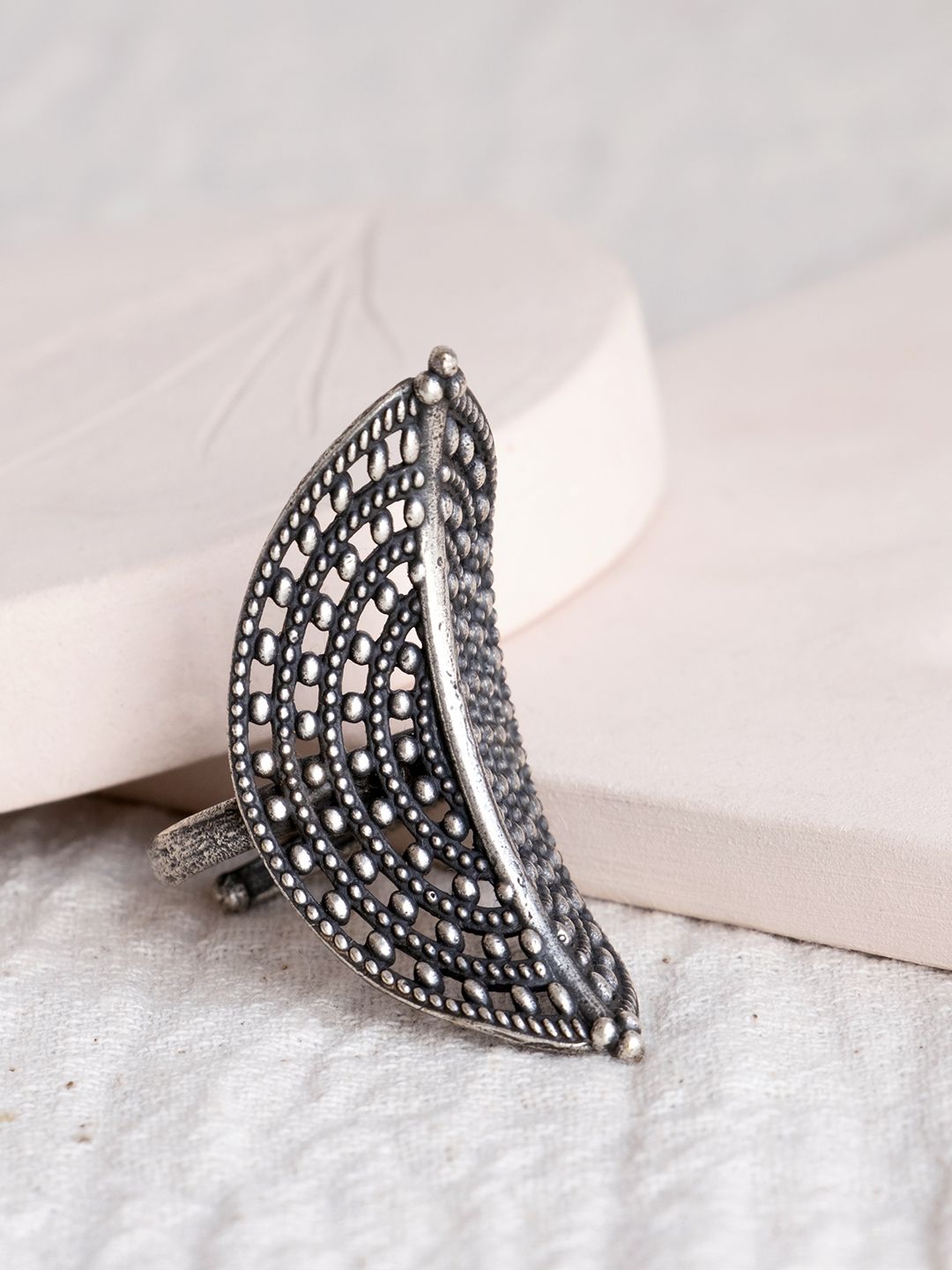 Infuzze Oxidized Silver-Plated Adjustable Finger Ring Price in India