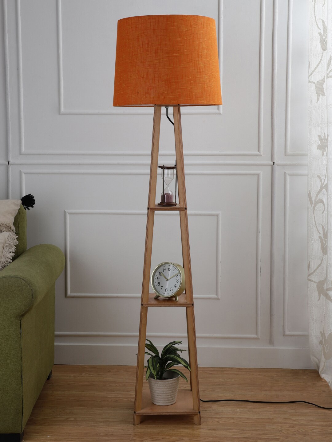 SANDED EDGE Orange & Brown 3 Tier Natural Finish Floor Lamp Price in India