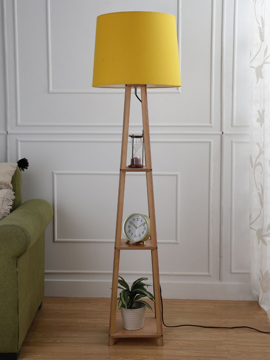 SANDED EDGE Yellow & Brown 3 Tier Natural Finish Floor Lamp Price in India