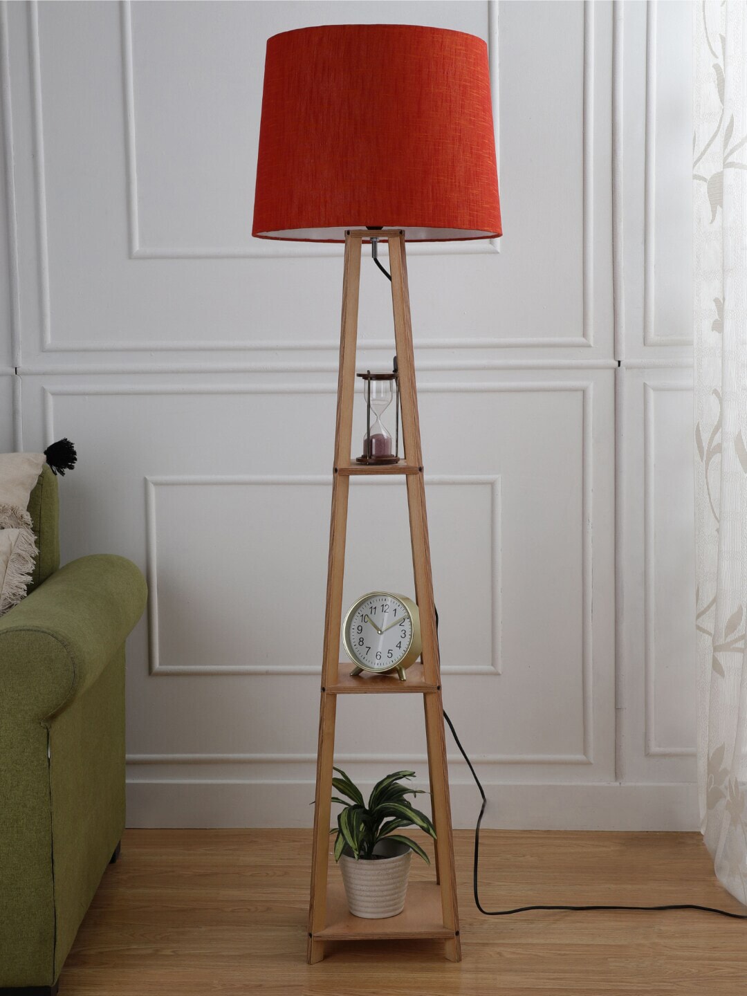 SANDED EDGE Red & Brown 3 Tier Natural Finish Floor Lamp Price in India