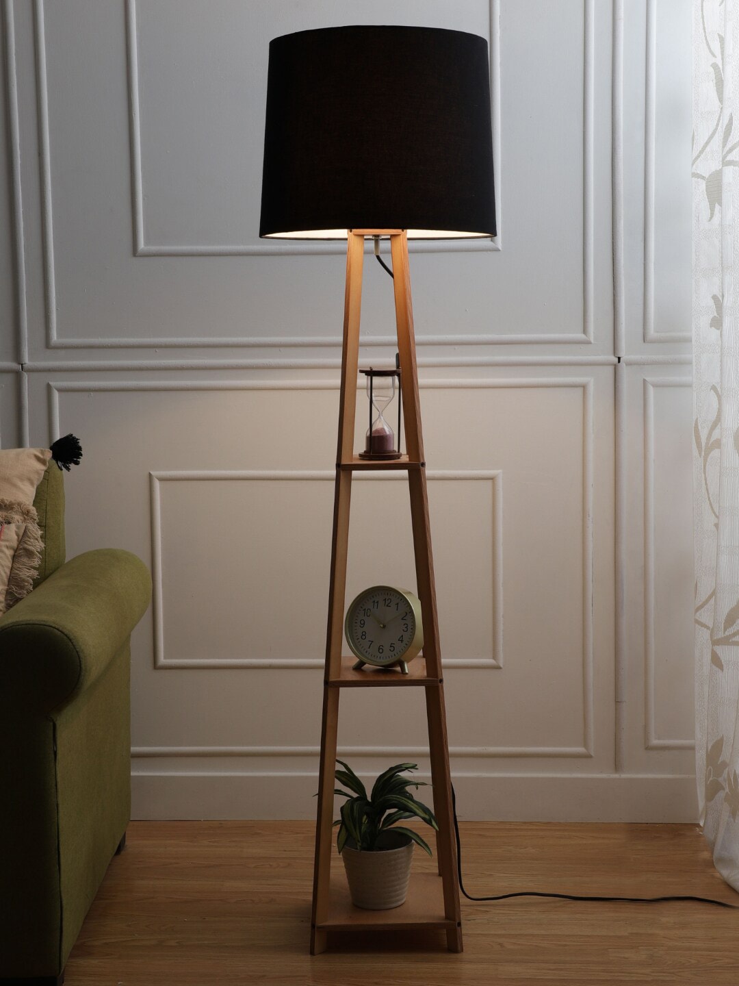 SANDED EDGE Black & Brown 3 Tier Natural Finish Floor Lamp Price in India