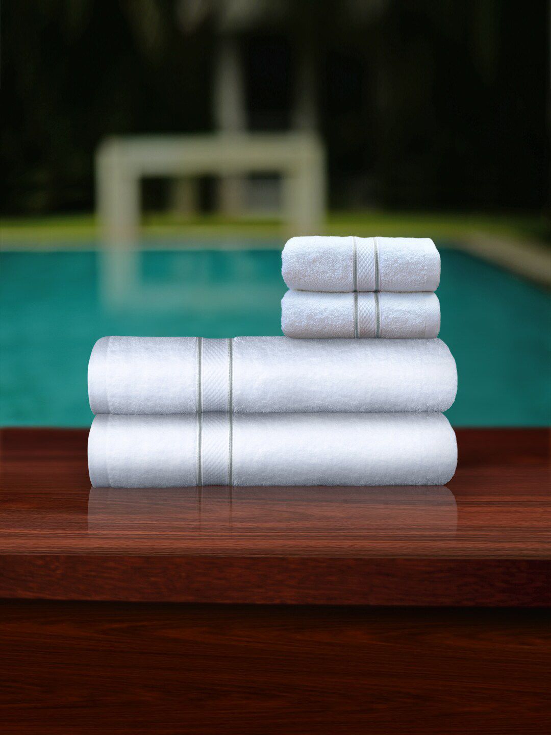 PETAL HOME Set Of 4 White & Grey Solid Cotton 550 GSM Towels Price in India