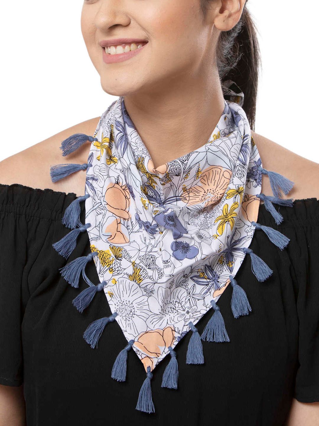 Runway Ritual Women Blue & White Printed Scarf Price in India