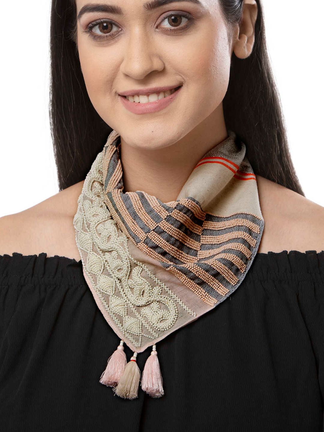 Runway Ritual Women Peach-Coloured & Grey Self Design Scarf Price in India