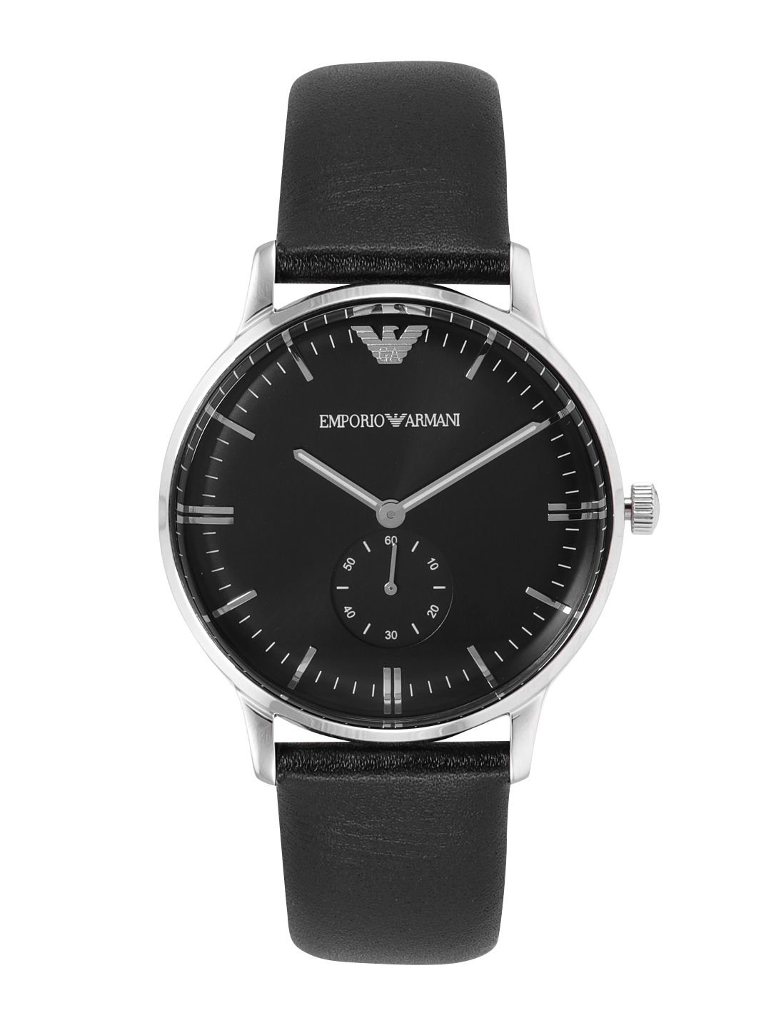 Emporio Armani Unisex Black Dial & Black Leather Straps Analogue Watch Price in India