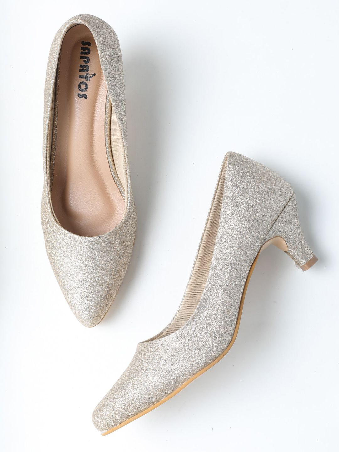 SAPATOS Gold-Toned Embellished Kitten Pumps Price in India