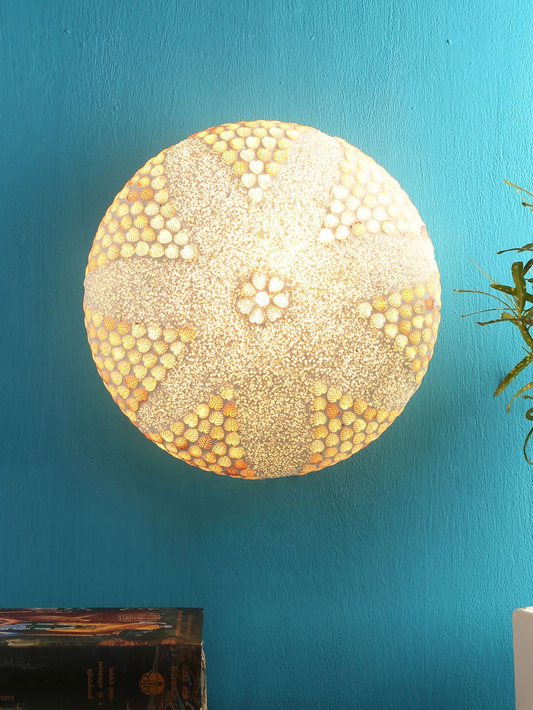 Devansh Mosaic Gold-Toned & Grey Flush Mounted Contemporary Wall Lamp Price in India