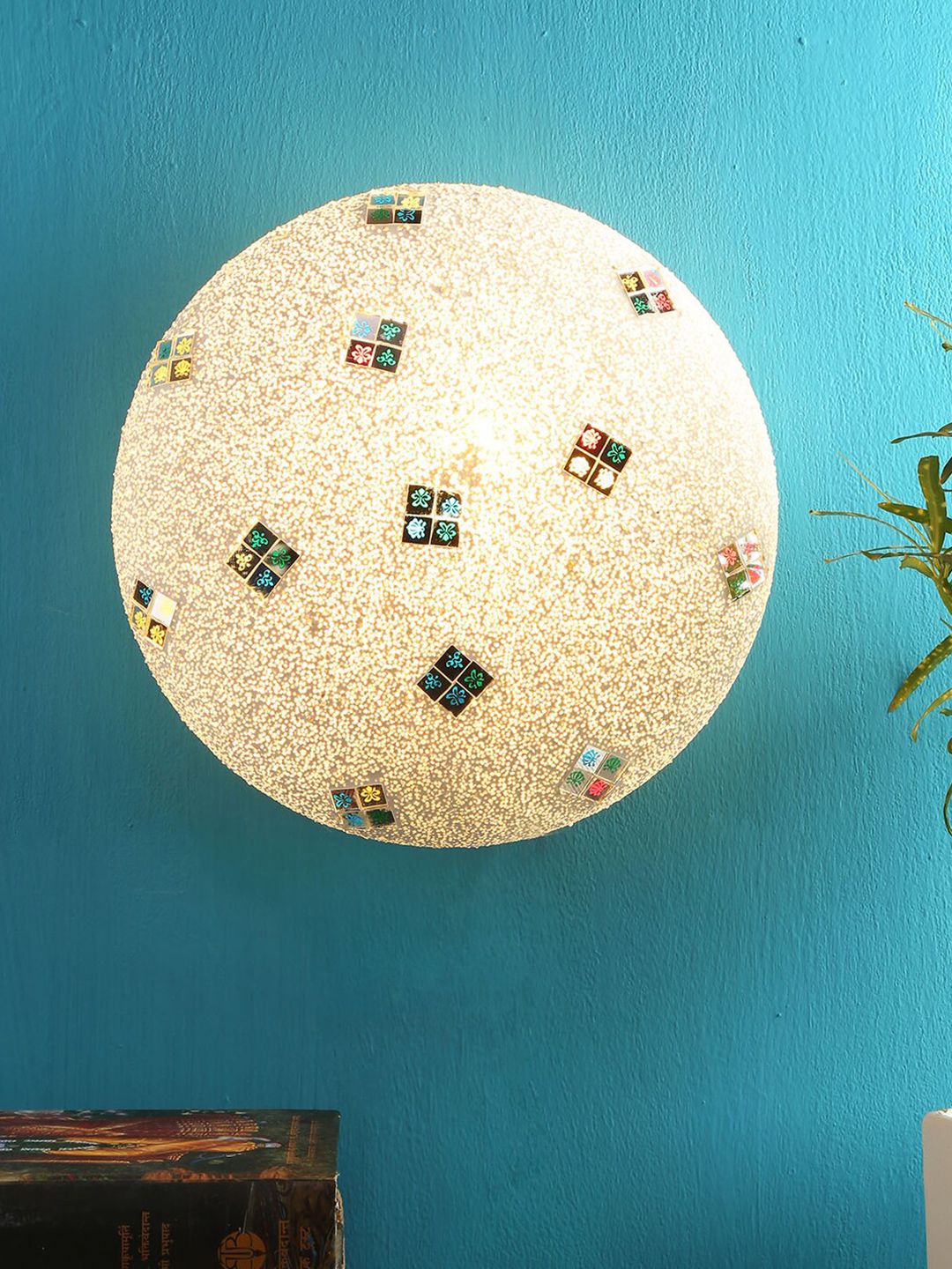 Devansh Mosaic Gold-Toned & Multi-coloured Flush Mounted Contemporary Ceiling Lamp Price in India