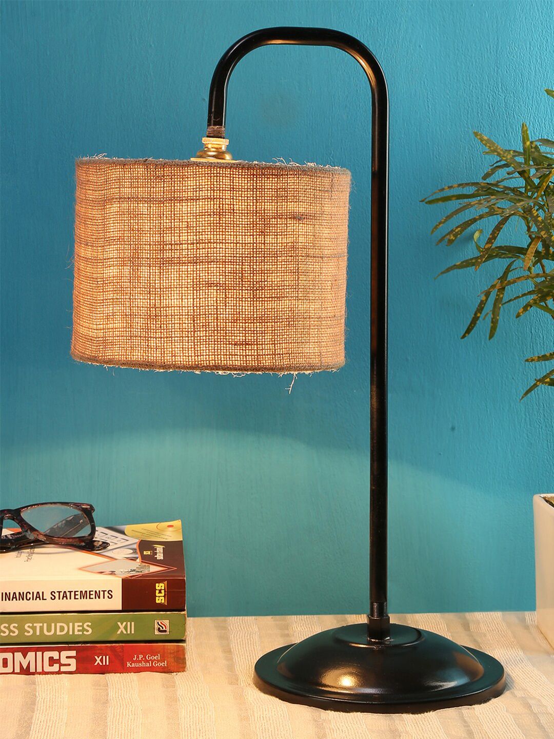 Devansh Beige Jute Drum Shade Iron Table Lamp Price in India