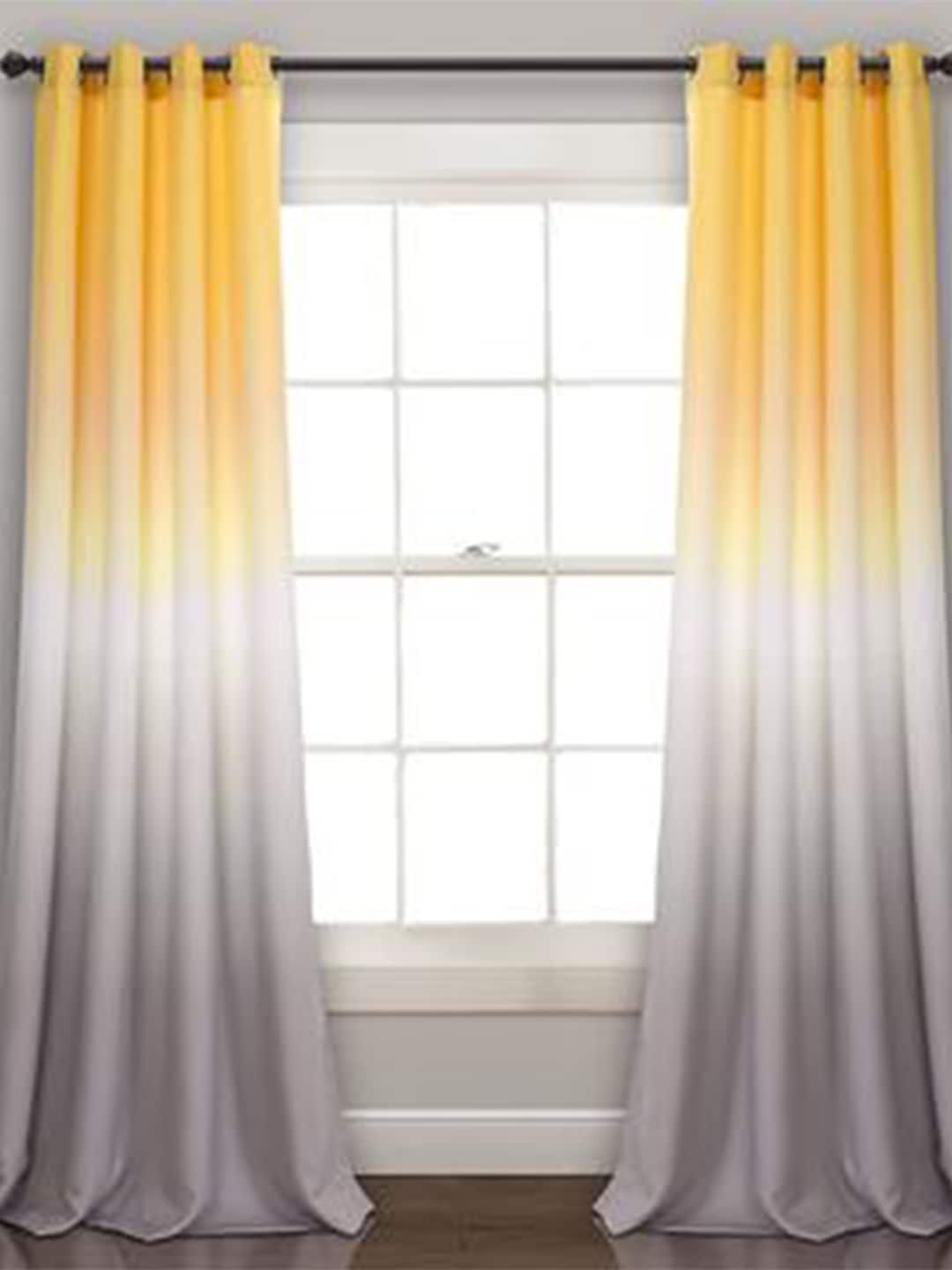 URBAN SPACE Set Of 2 Yellow & Grey Long Door Curtain Price in India