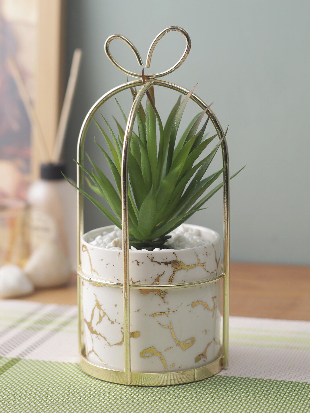 House Of Accessories White & Green Solid Plant With Pot Price in India