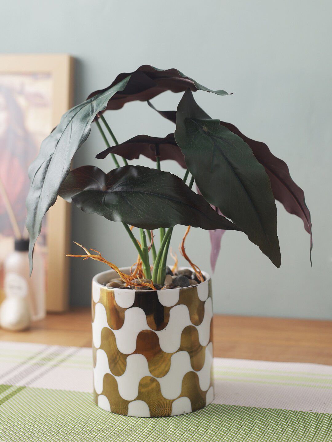 House Of Accessories Green & Gold Artificial Potted Plant Price in India