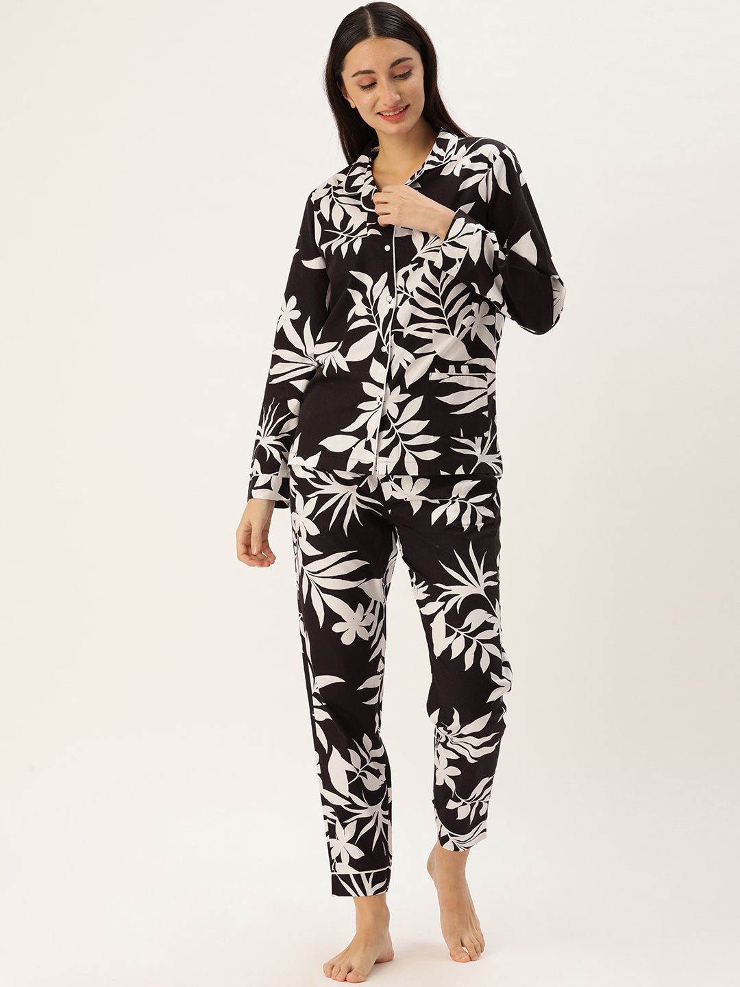 Bene Kleed Women Black & White Printed Night suit Price in India