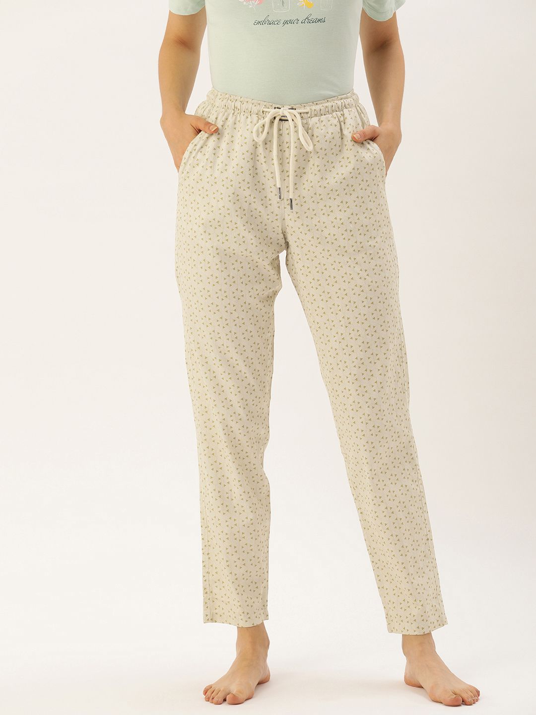 Bene Kleed Women Off-White Printed Cotton Lounge Pant With N9 Silver Anti Bacterial Finish Price in India