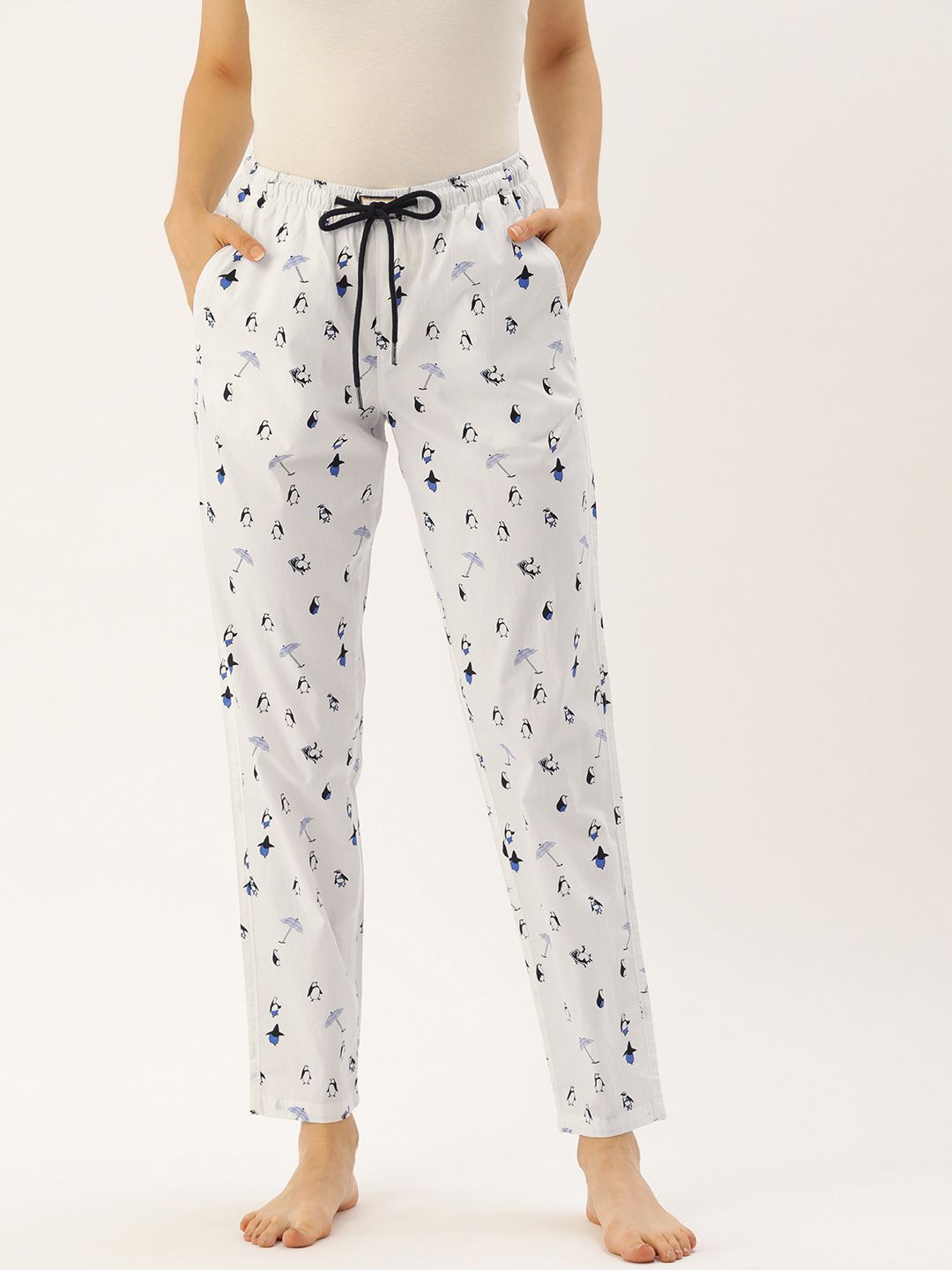 Bene Kleed Women White Printed Cotton Lounge Pant With N9 Silver Anti-Bacterial Finish Price in India