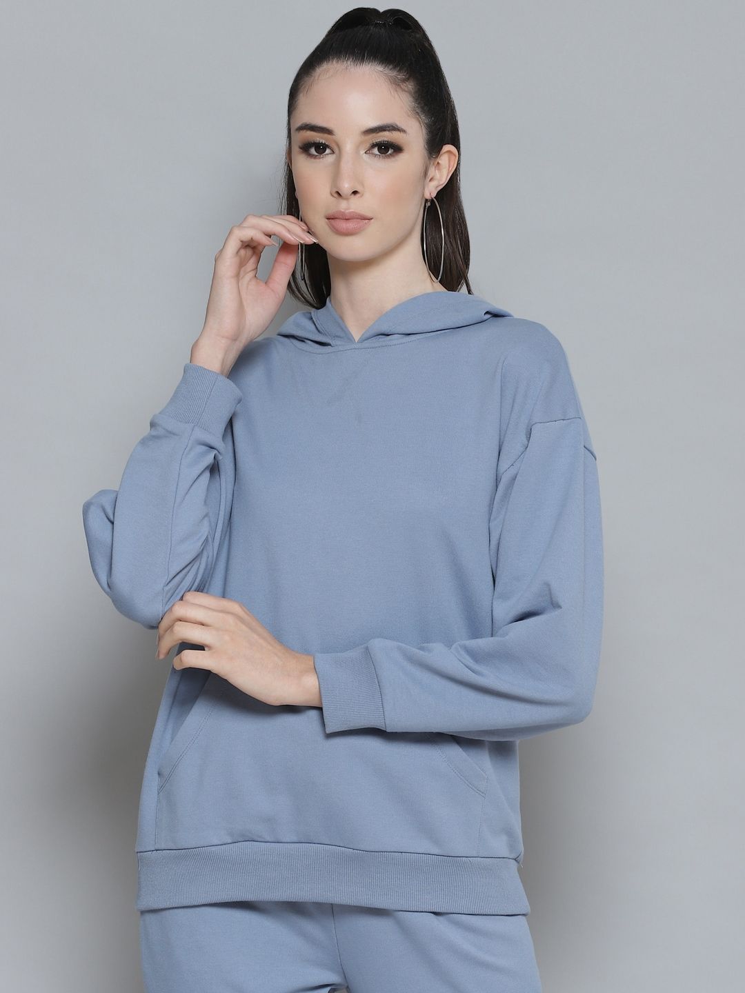 Femella Women Blue Hooded Sweatshirt Price in India