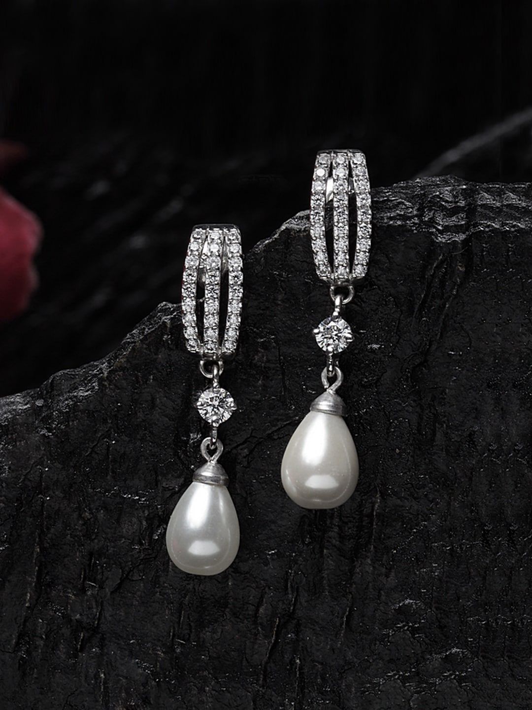 Clara Woman 92.5 Silver-Toned Contemporary Pearl Earrings Price in India