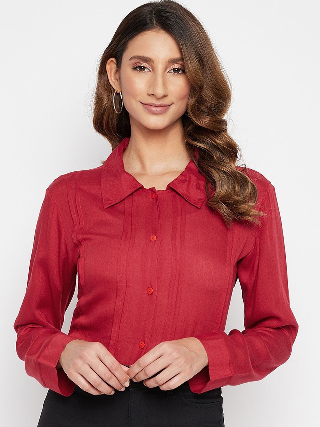 PURYS Women Red Opaque Casual Shirt