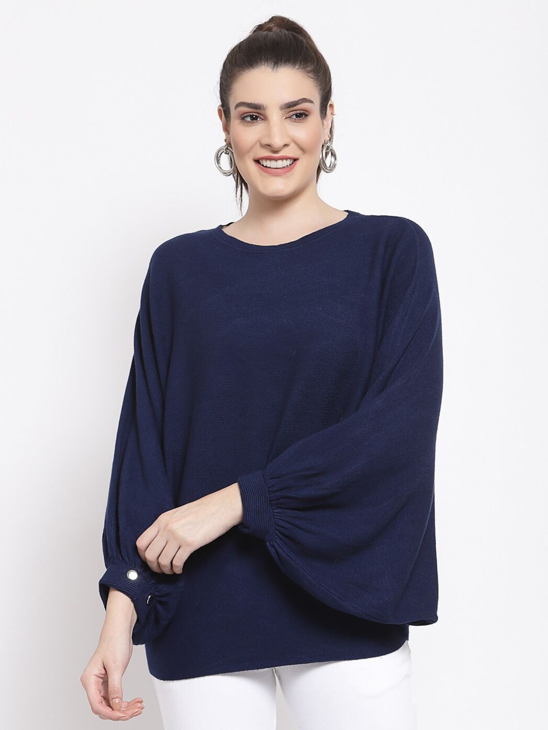Mafadeny Women Navy Blue Pullover Sweater Price in India