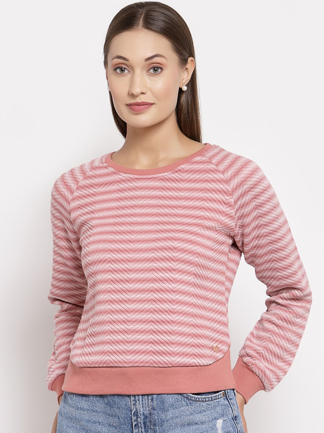 Juelle Women Pink Striped Sweatshirt Price in India