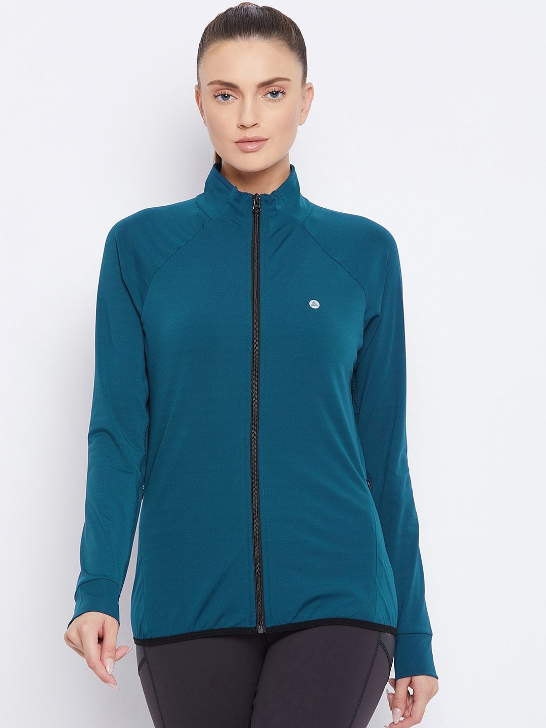 ATHLISIS Women Teal Blue Reflective Strip Training or Gym Sporty Jacket Price in India