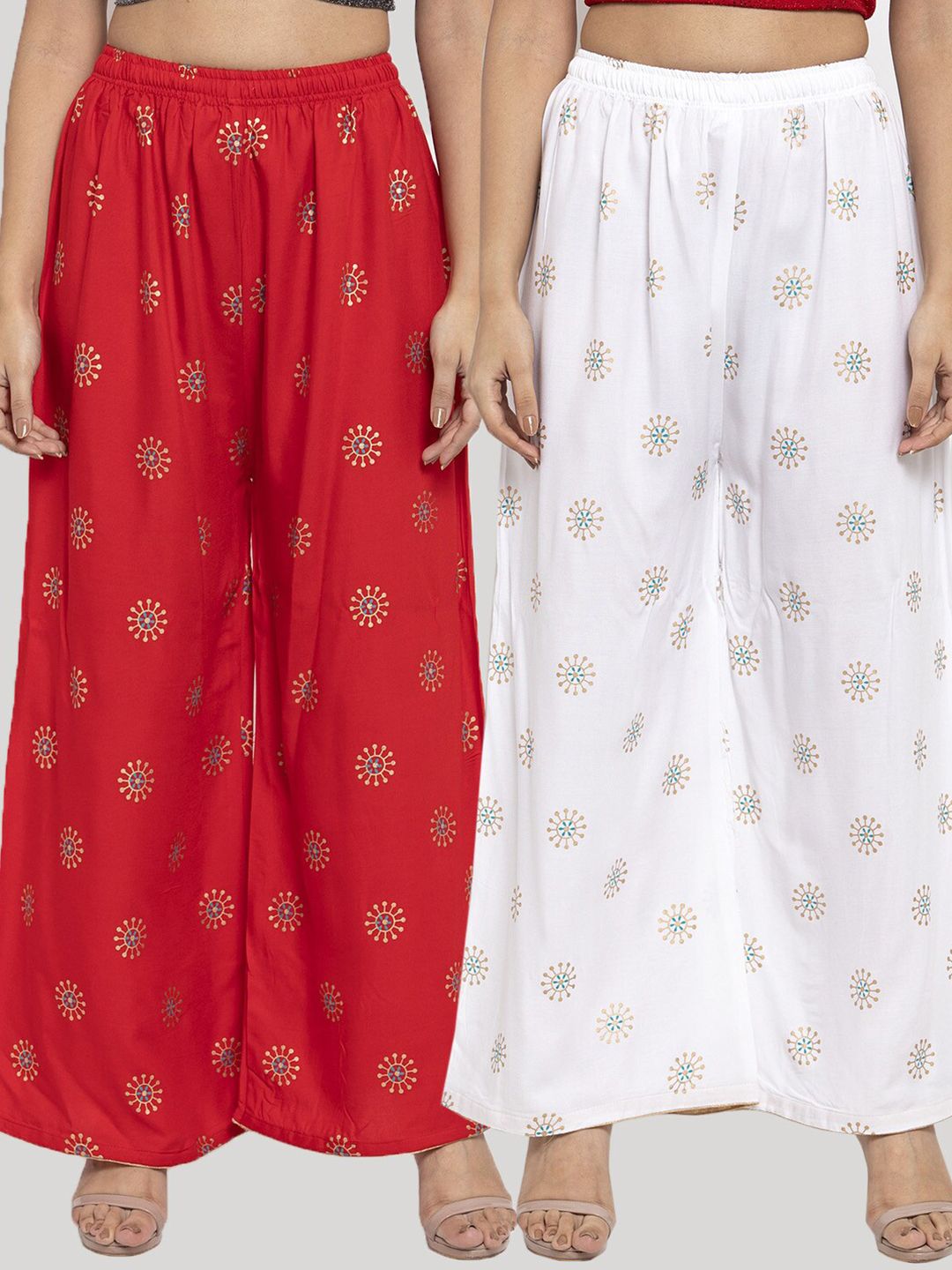 Clora Creation Women Red & White 2 Ethnic Motifs Printed Knitted Ethnic Palazzos Price in India
