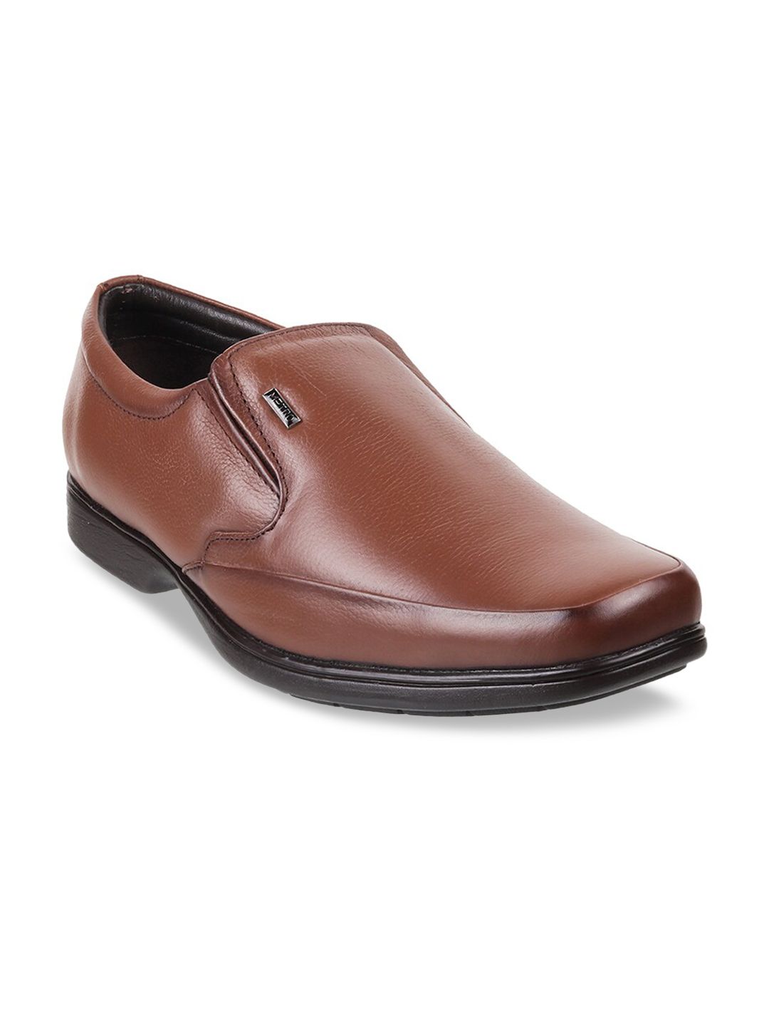Metro Men Tan Brown Solid Leather Formal Slip-Ons