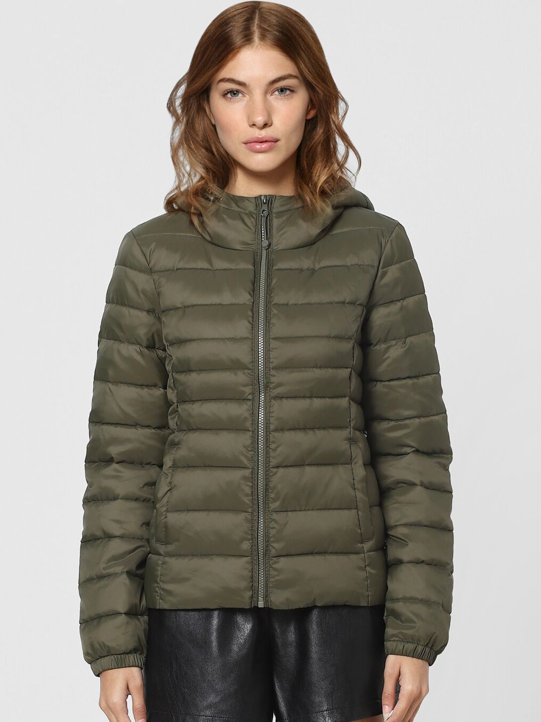 ONLY Women Olive Green Puffer Jacket Price in India