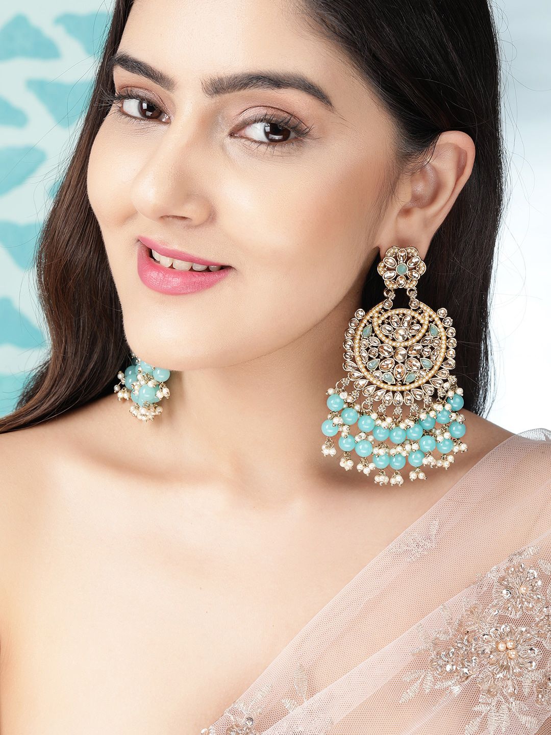 Rubans Gold-Plated & Blue Classic Chandbalis Earrings Price in India