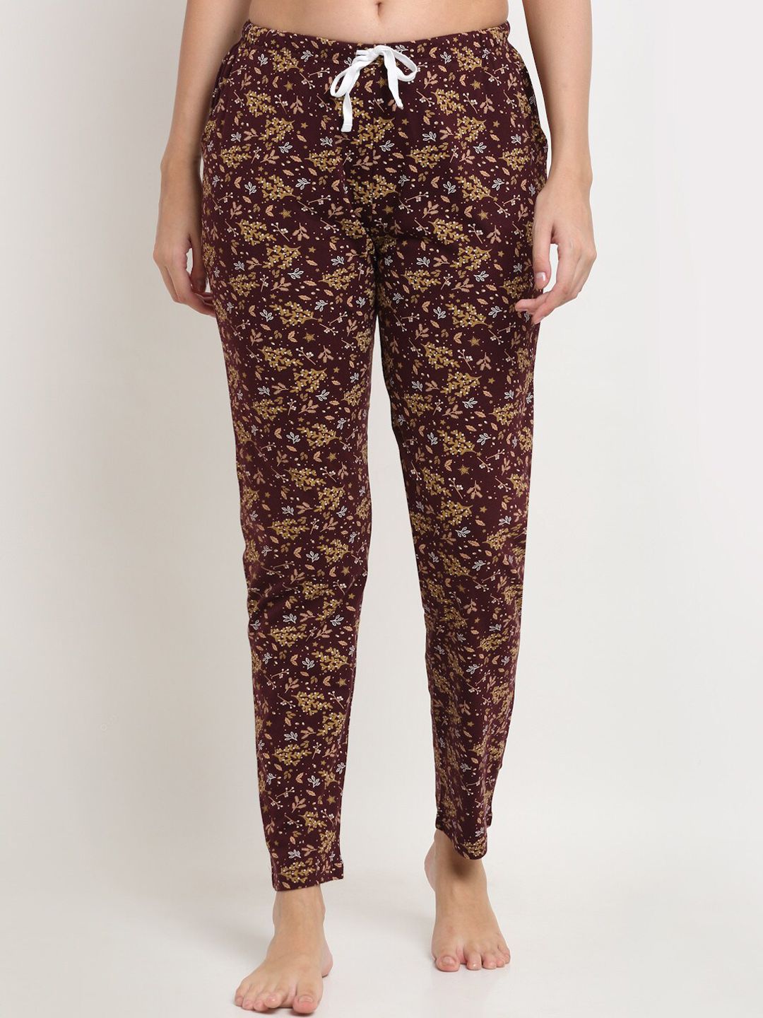 Kanvin Women Brown & Beige Printed Pure Cotton Lounge Pants Price in India