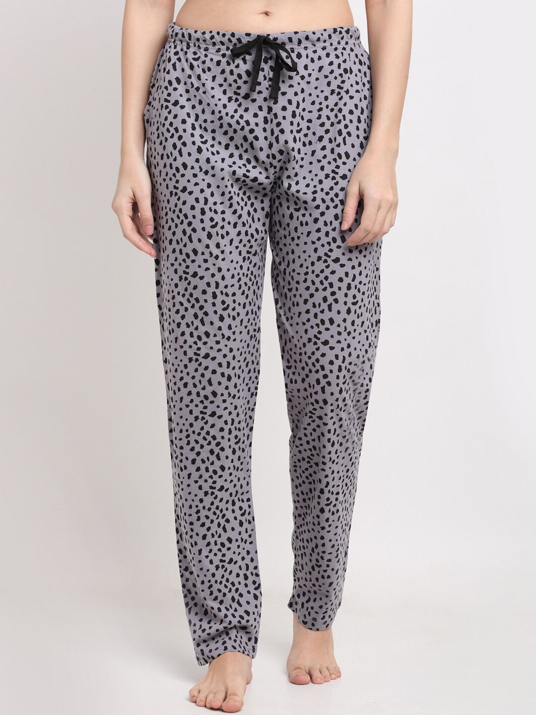 Kanvin Women Grey & Black Printed Pure Cotton Lounge Pants Price in India