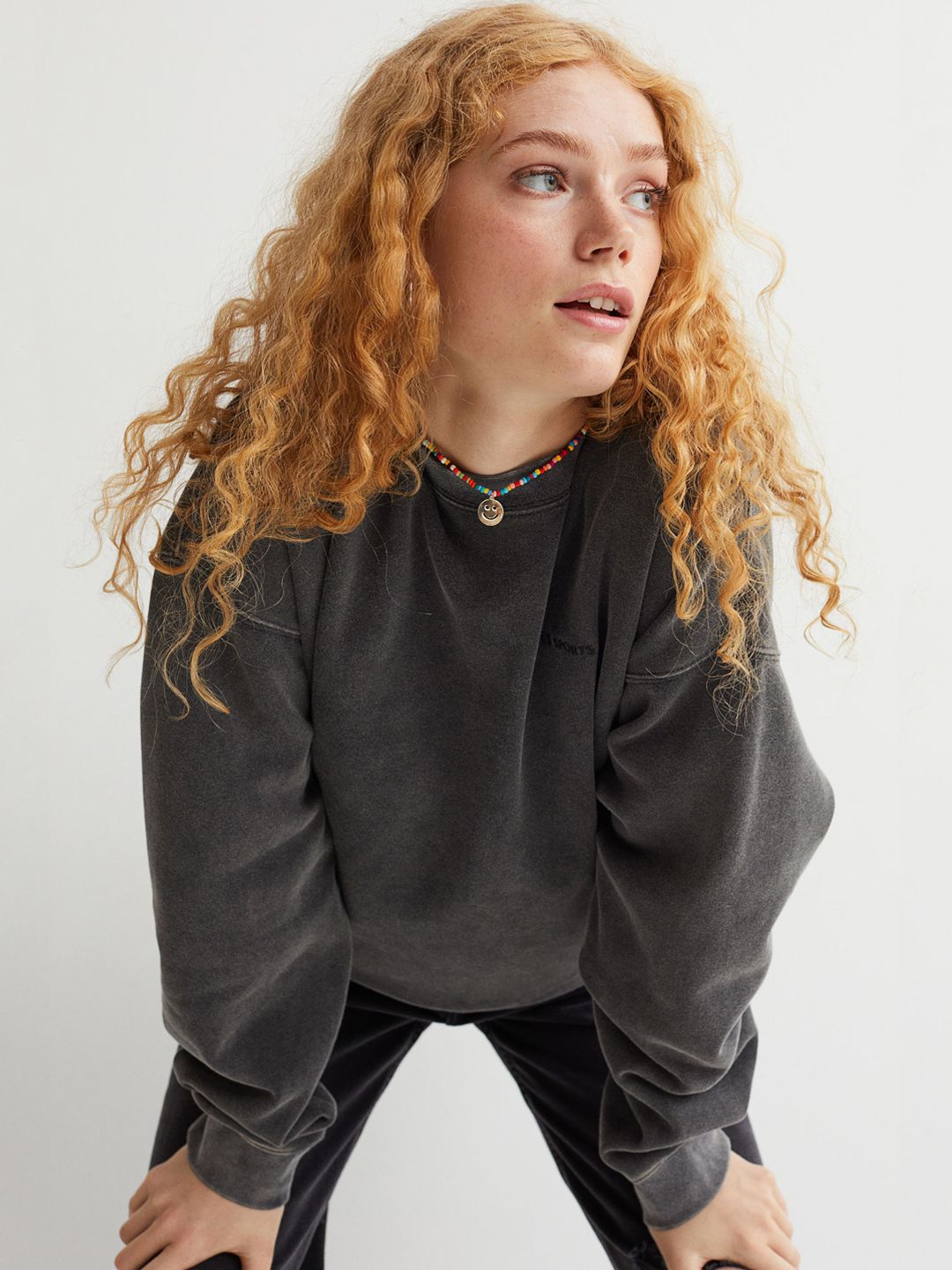 H&M Women Black & Grey Oversized Sweatshirt Price in India