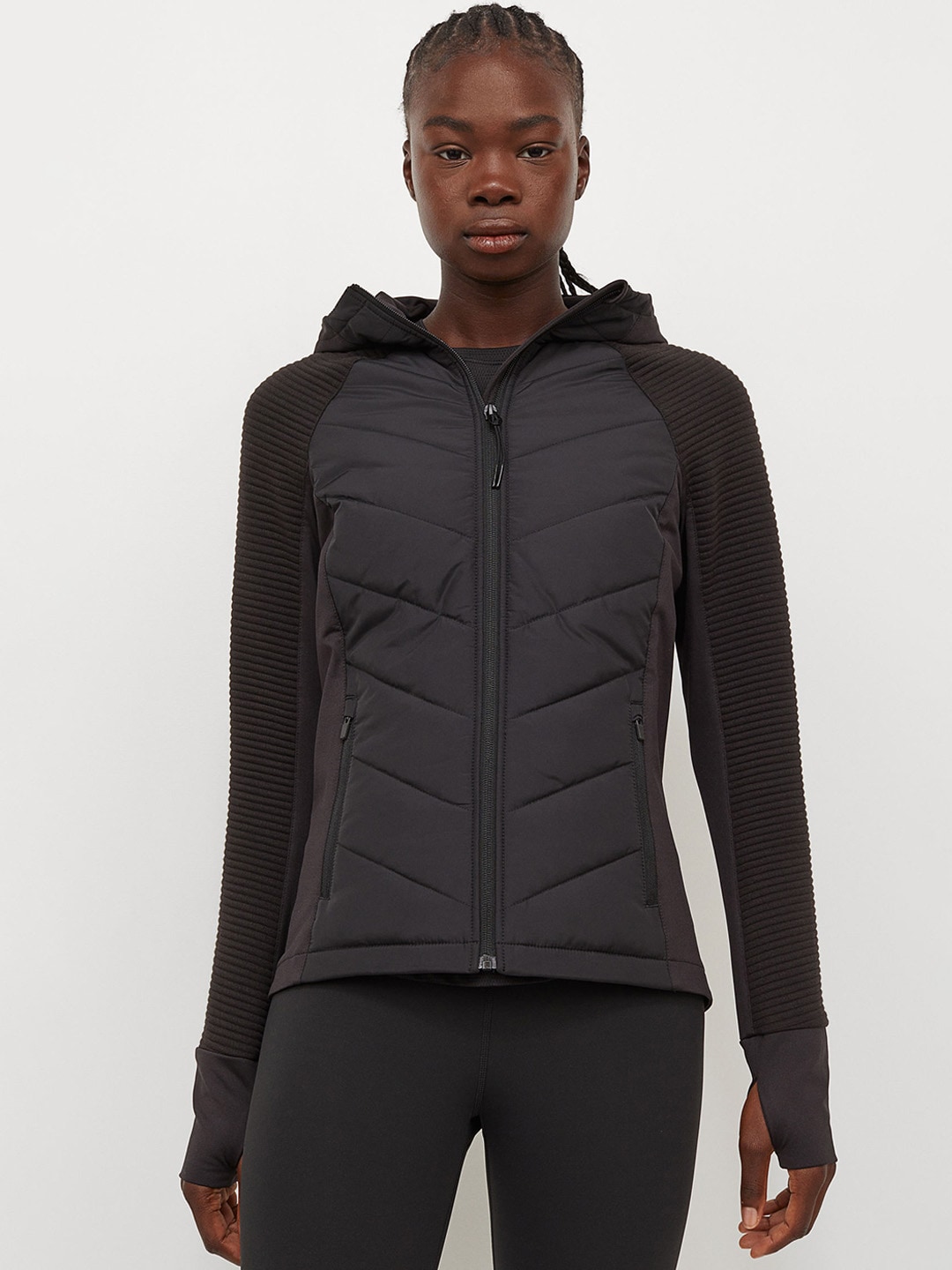 H&M Women Black Padded Hooded Outdoor Jacket Price in India