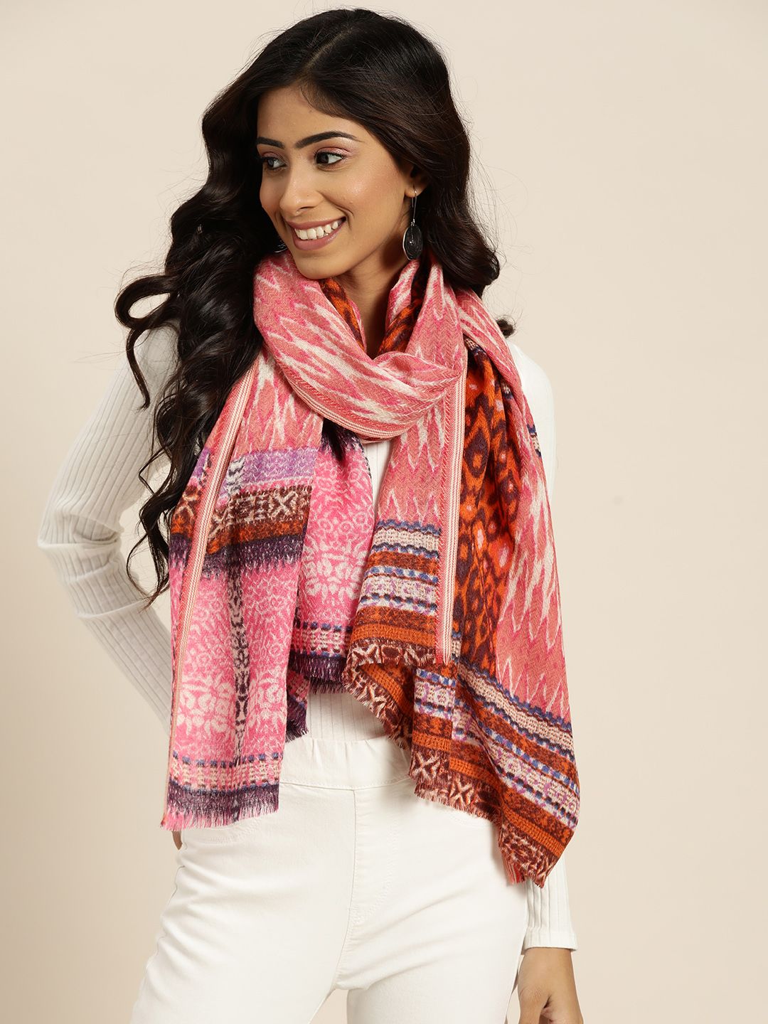 Sangria Women Pink Printed Wool Stole Price in India