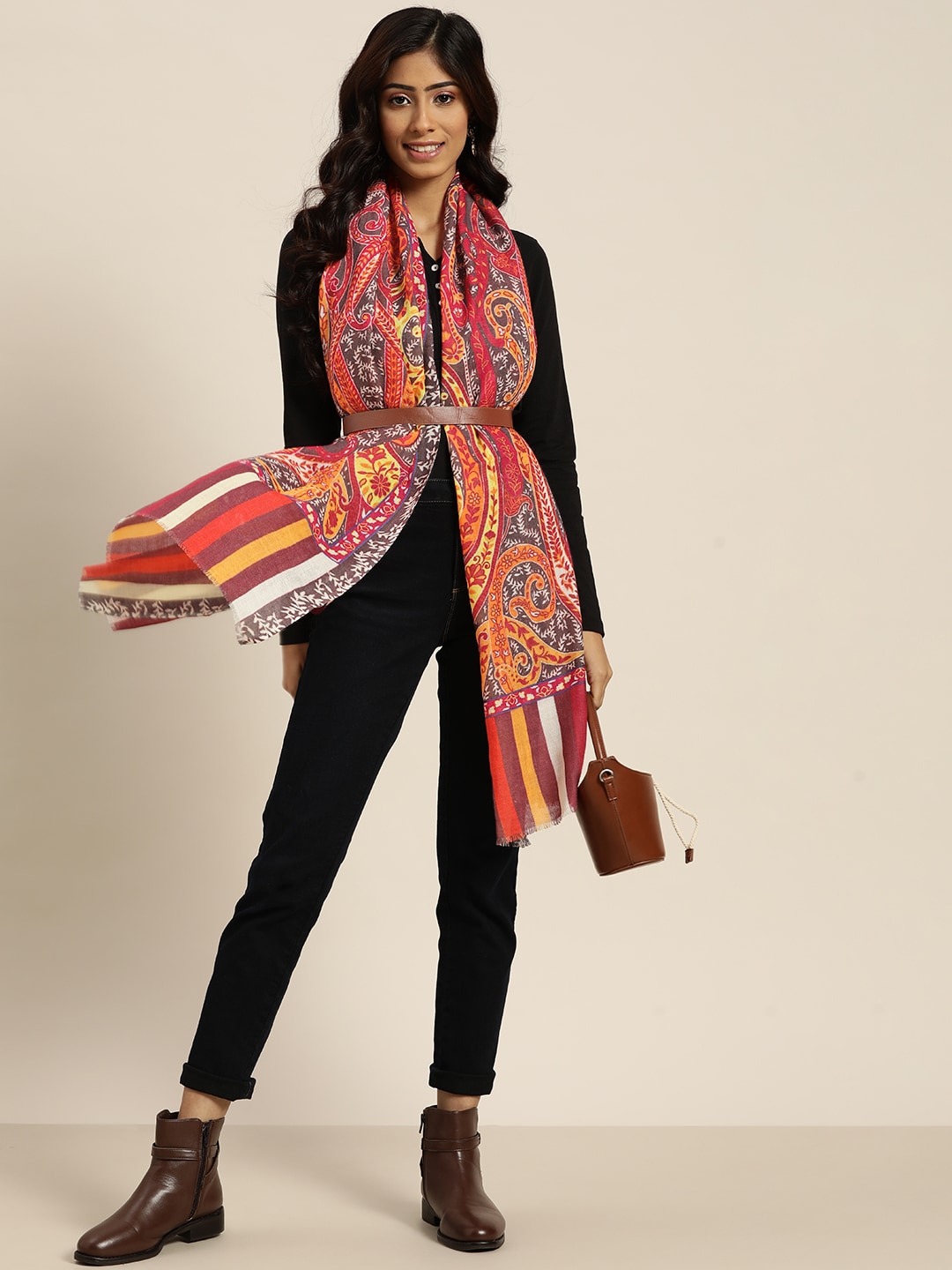 Sangria Women Multicoloured Printed Woolen Stole Price in India