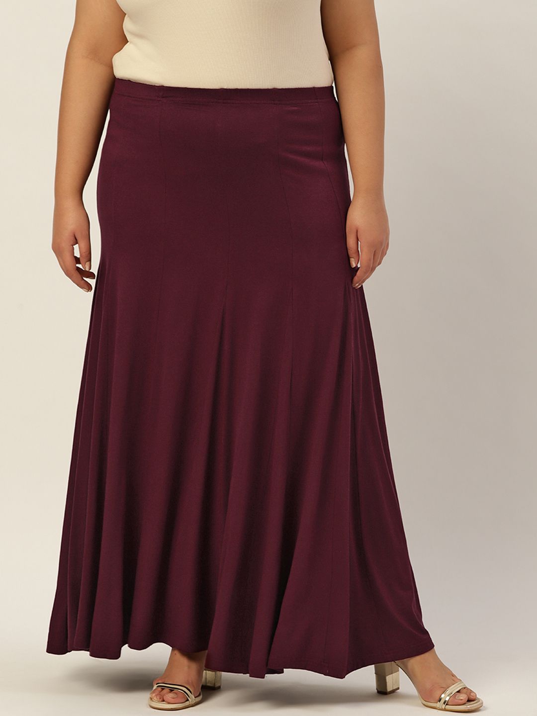 Revolution Plus Size Women Purple Solid Pleated Flared Skirt