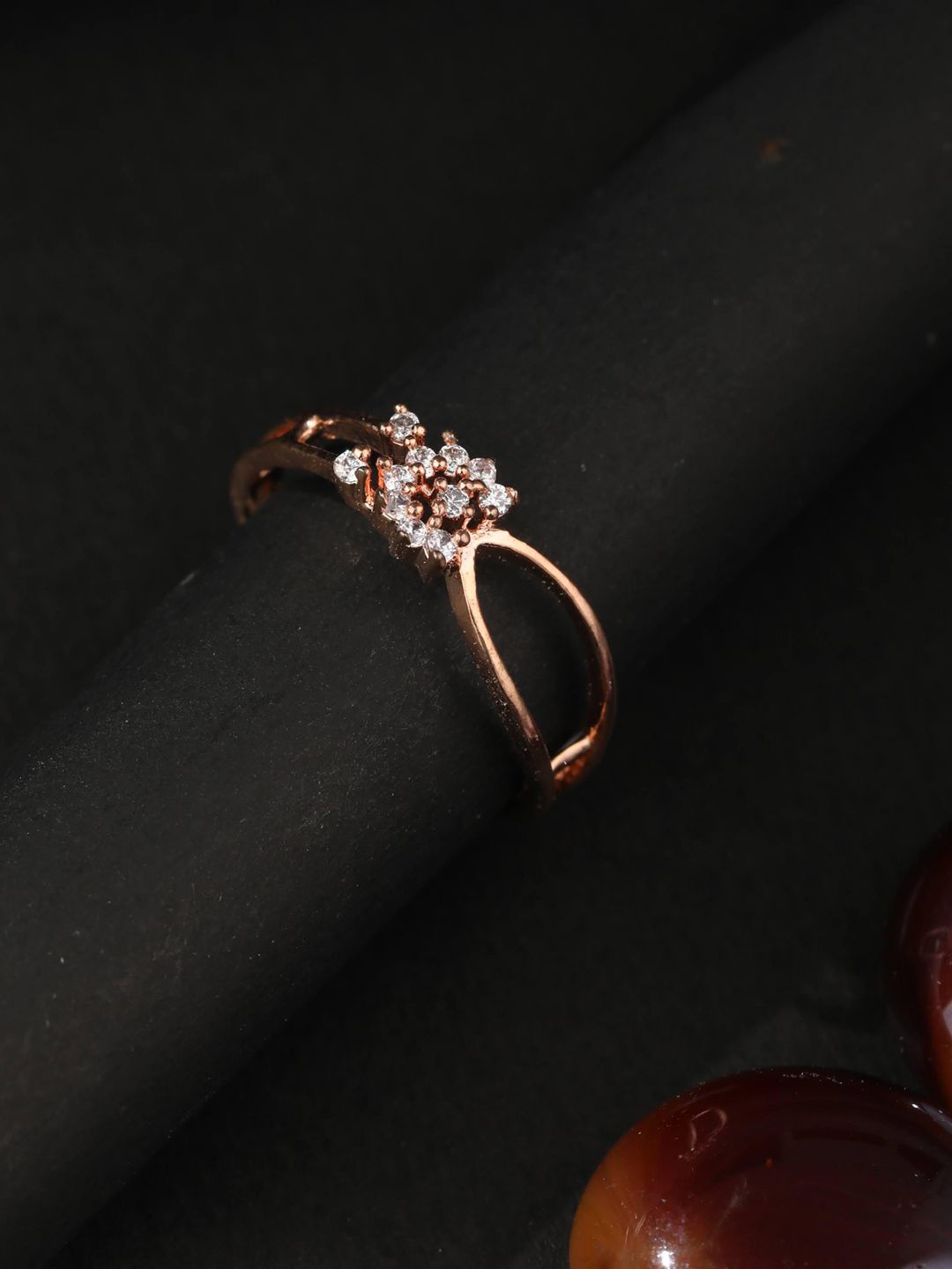 Priyaasi Women Rose Gold-Toned & Plated AD Studded Handcrafted Finger Ring Price in India