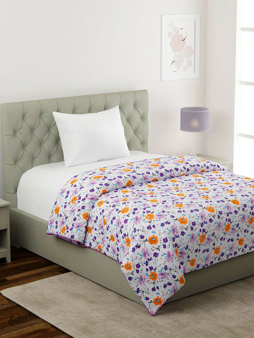 KLOTTHE Purple & Orange Floral AC Room 233 GSM Single Bed Dohar Price in India
