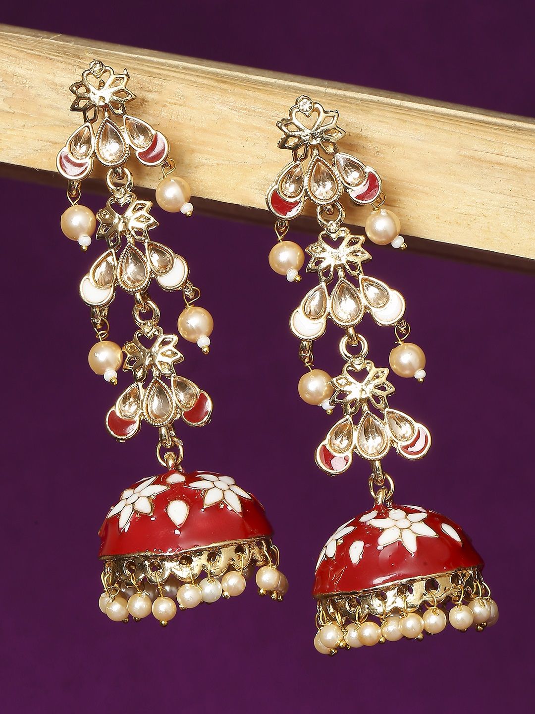 OOMPH Red Floral Jhumkas Earrings Price in India