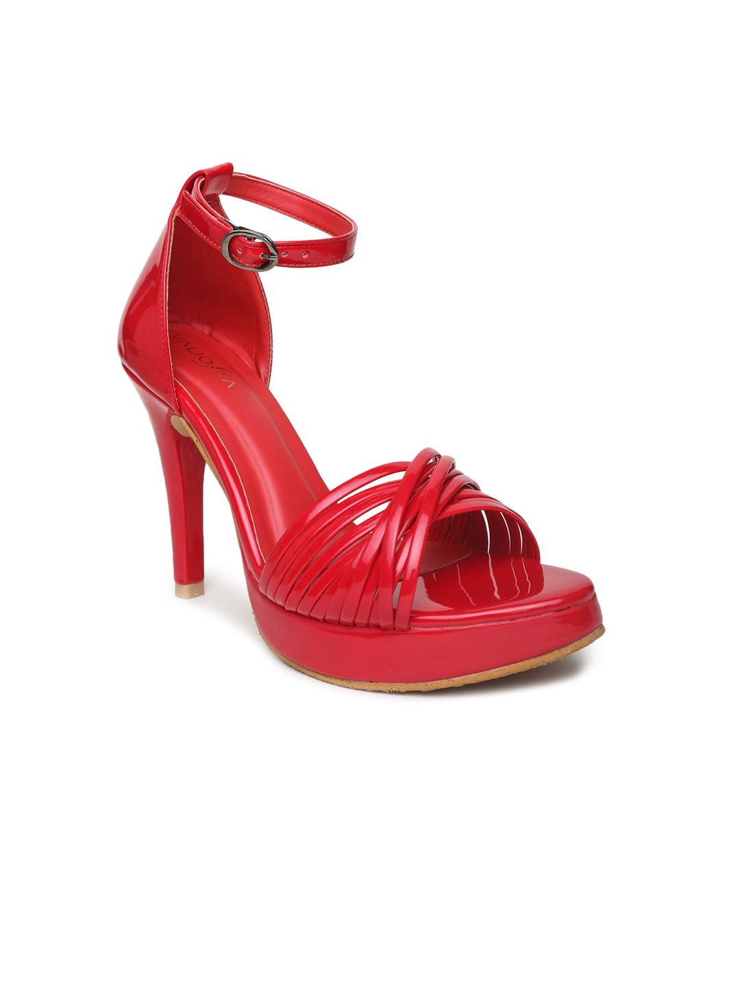 VALIOSAA Red Party Stiletto Ankle Loop Sandals Price in India