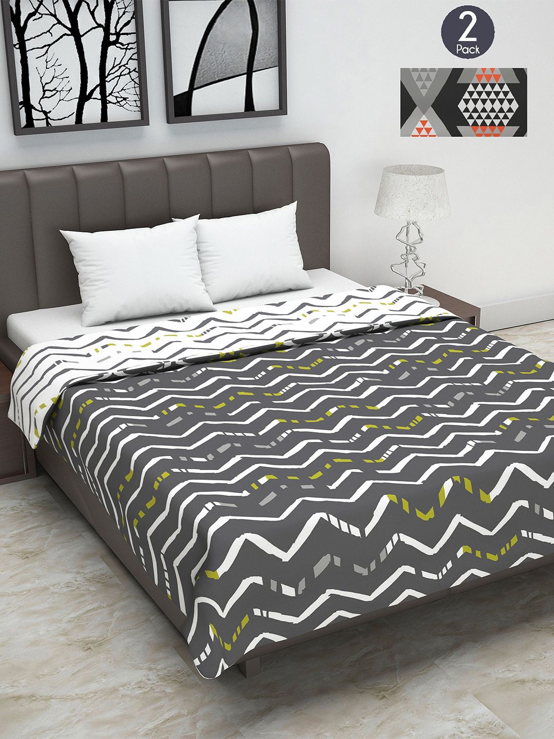 Divine Casa Grey & Black Set of 2 Mild Winter 120 GSM Double Bed Dohars Price in India