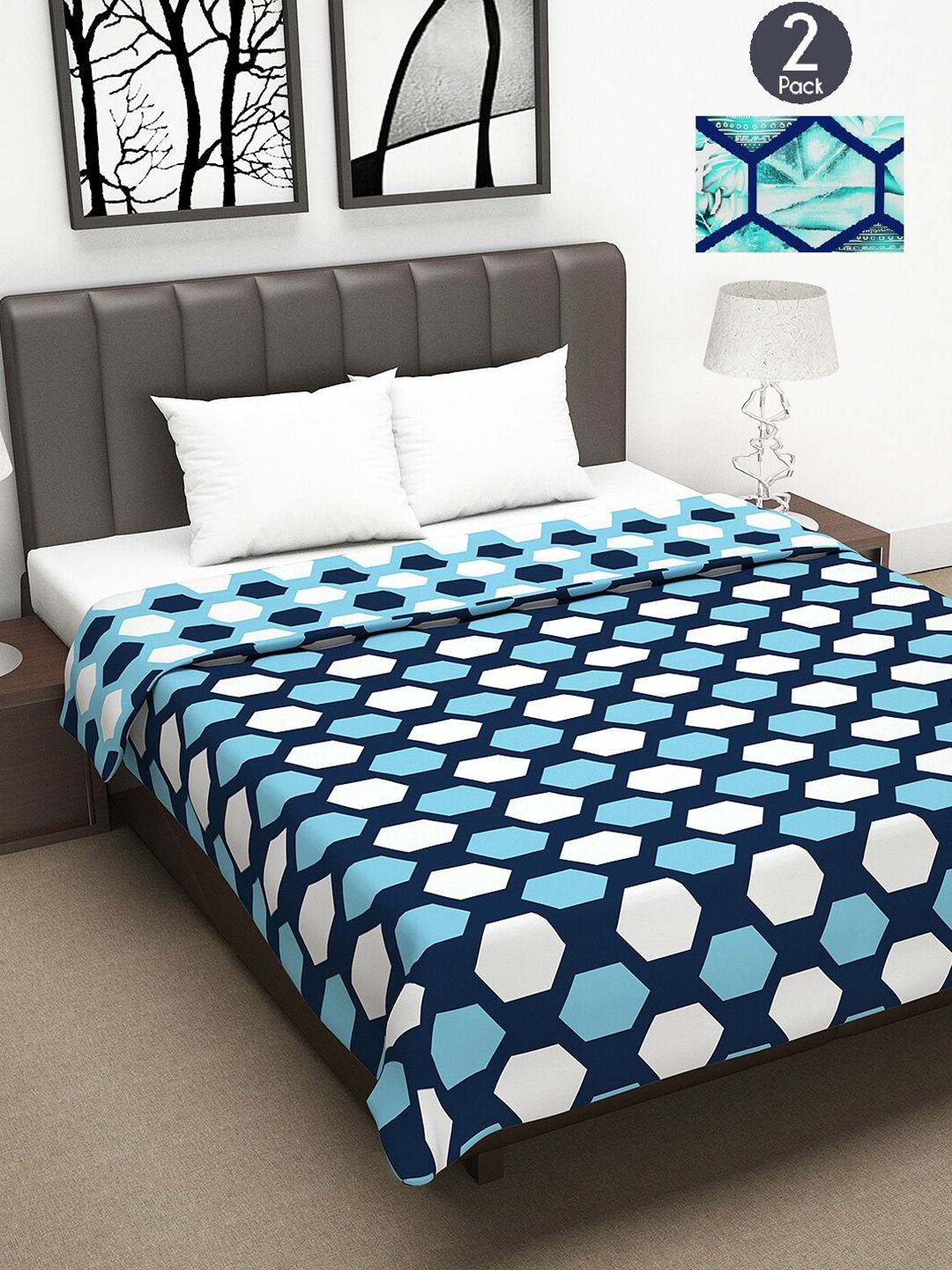 Divine Casa Blue & Turquoise Blue Set of 2 Geometric Mild Winter 120 GSM Double Bed Dohars Price in India