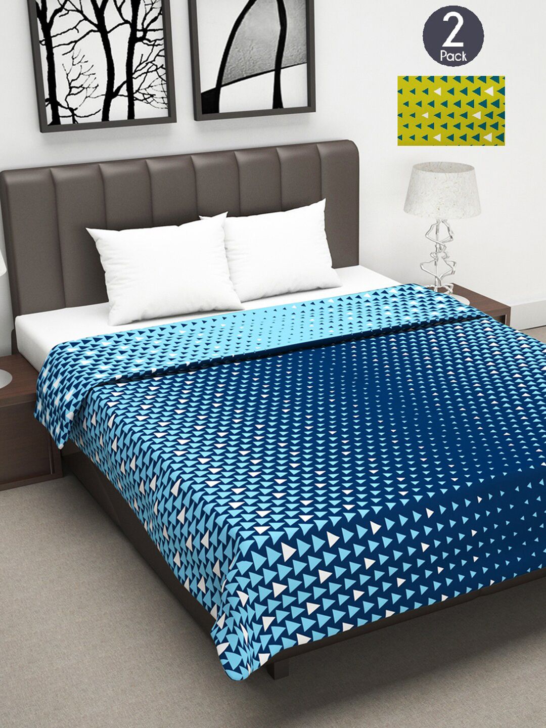 Divine Casa Blue & Yellow Set of 2 Geometric Mild Winter 120 GSM Double Bed Dohars Price in India